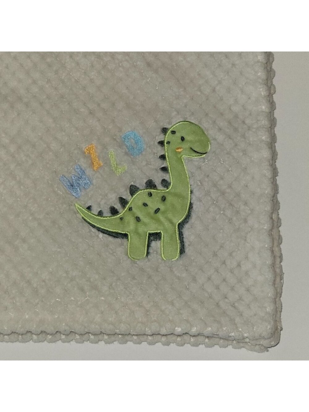 Kit + Pearl Wild Dinosaur Baby Blanket RN 72409 Ivory Fleece Waffle Weave 28x40
